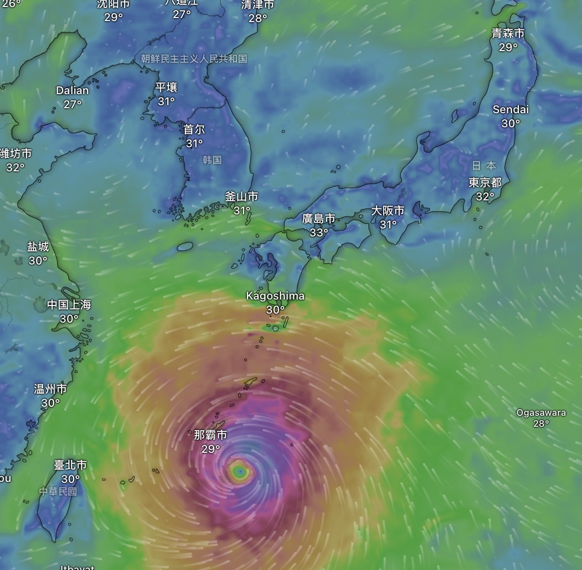 台風 6 号進路予想：台風の現在位置、予測進行ルート