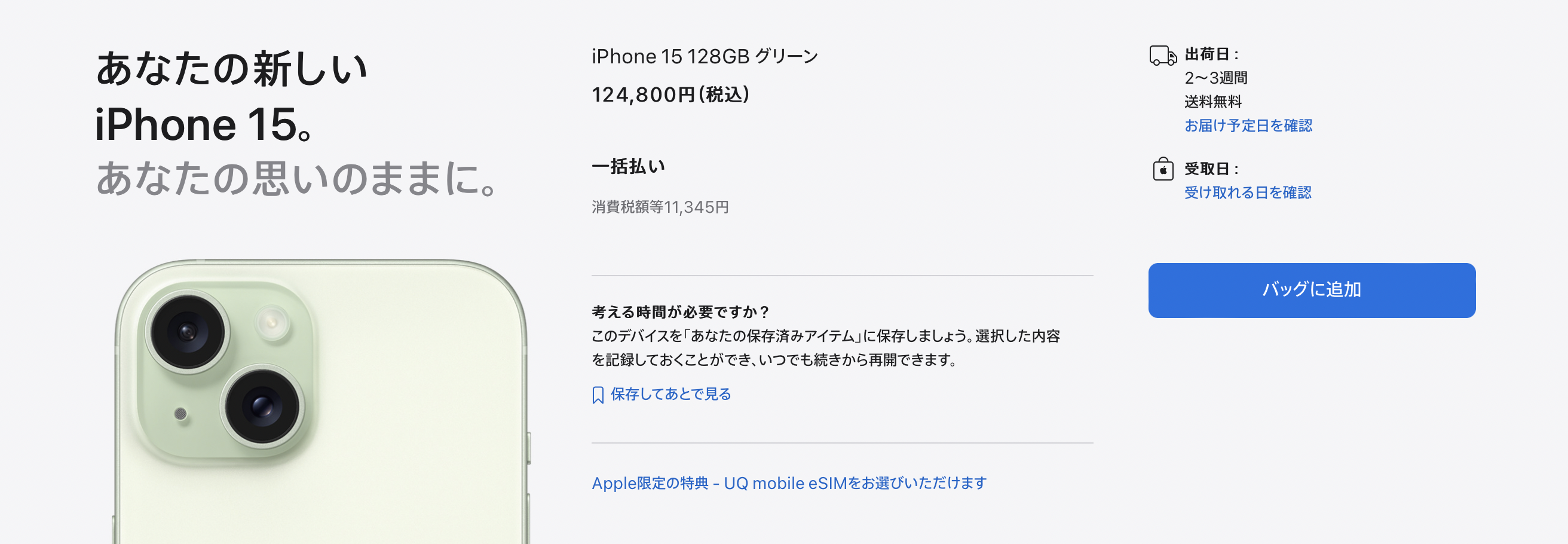 Apple Store ウェブサイト iPhone 15 購入